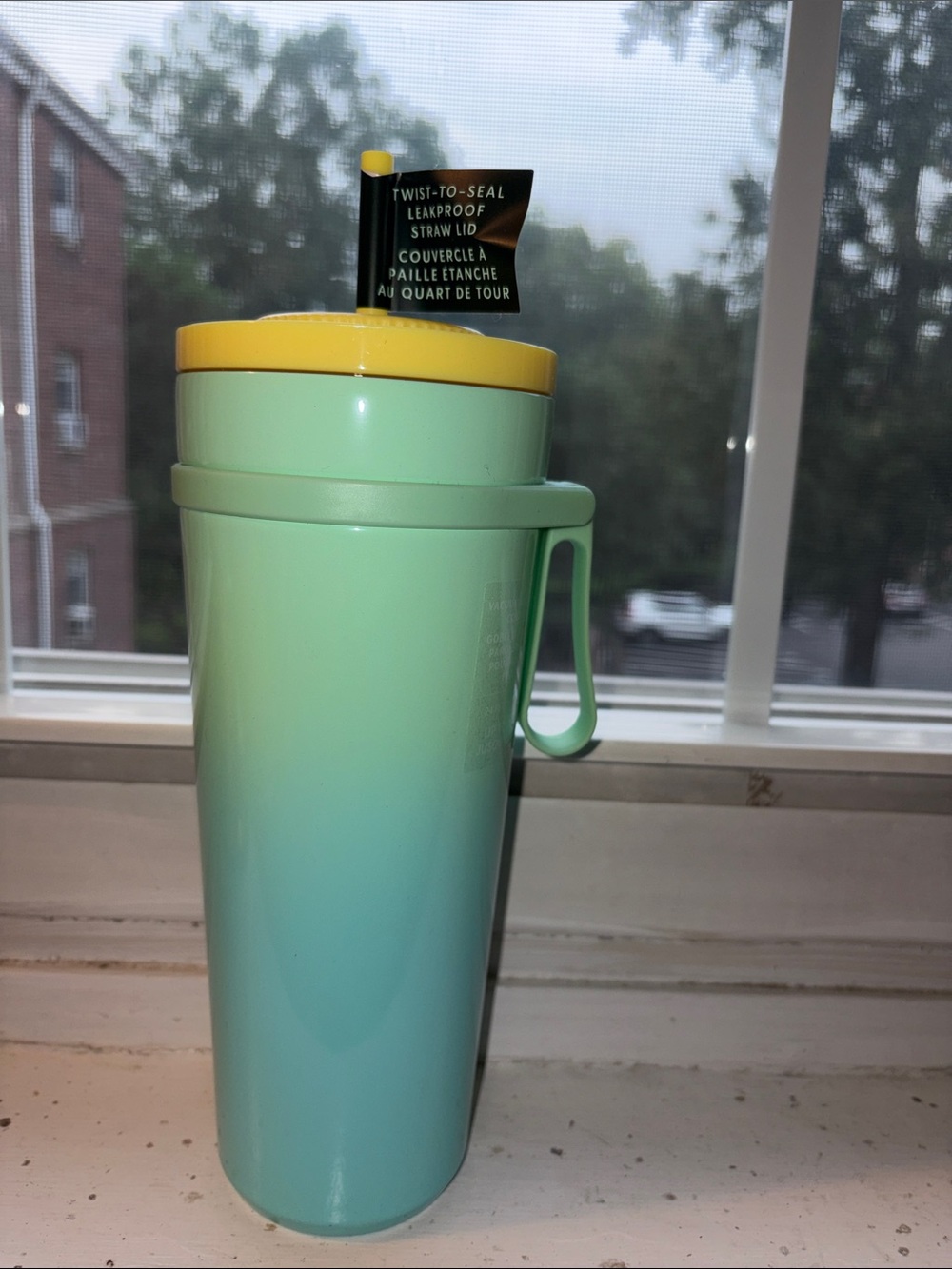24oz Starbucks Mint Green Travel Tumbler with Yellow Lid